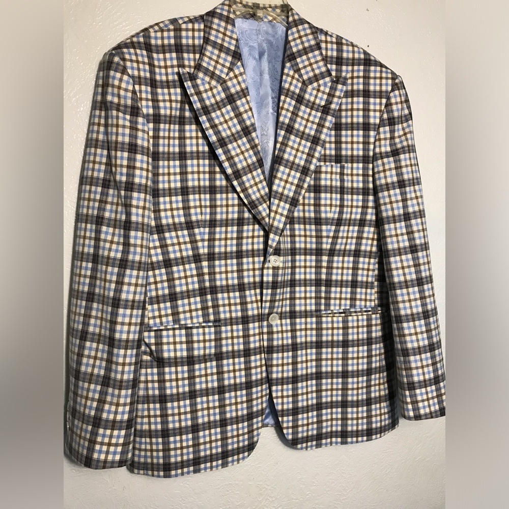 Cavani Plaid Wool/Linen/Silk Blazer Jacket 44